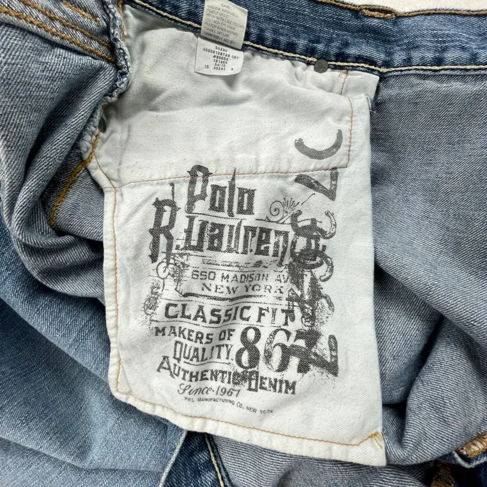 Polo Ralph Lauren 867 Classic Fit Mens 50x30‎ Jeans Medium Wash Denim *Flaw